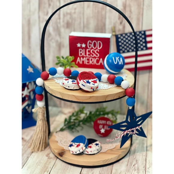 ⤵️🆕 Patriotic handmade Wood Bead Garland | Farmhouse garland | 4th of July - Picture 7 of 12